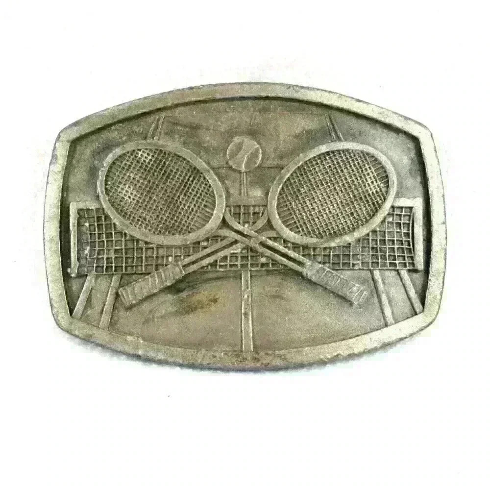Vintage Tennis Racquet Ball & Net Belt Buckle Indiana Metal Craft 1977